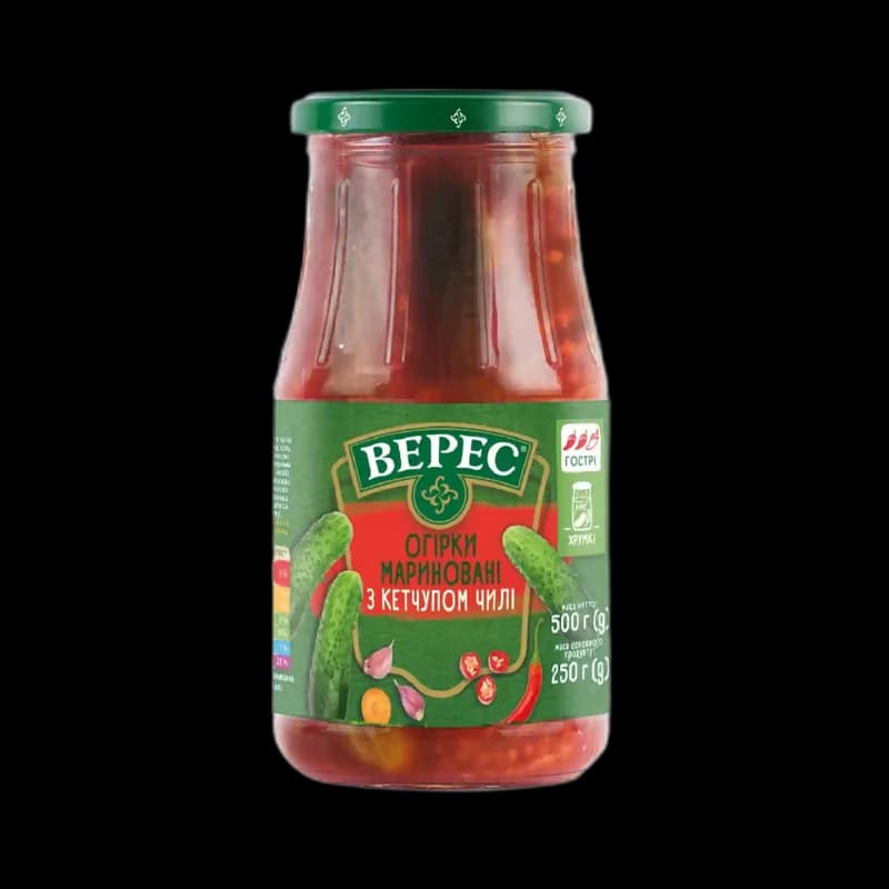TM Veres Marinované kornišoni s chilli kečupem, 500 g/ 12ks