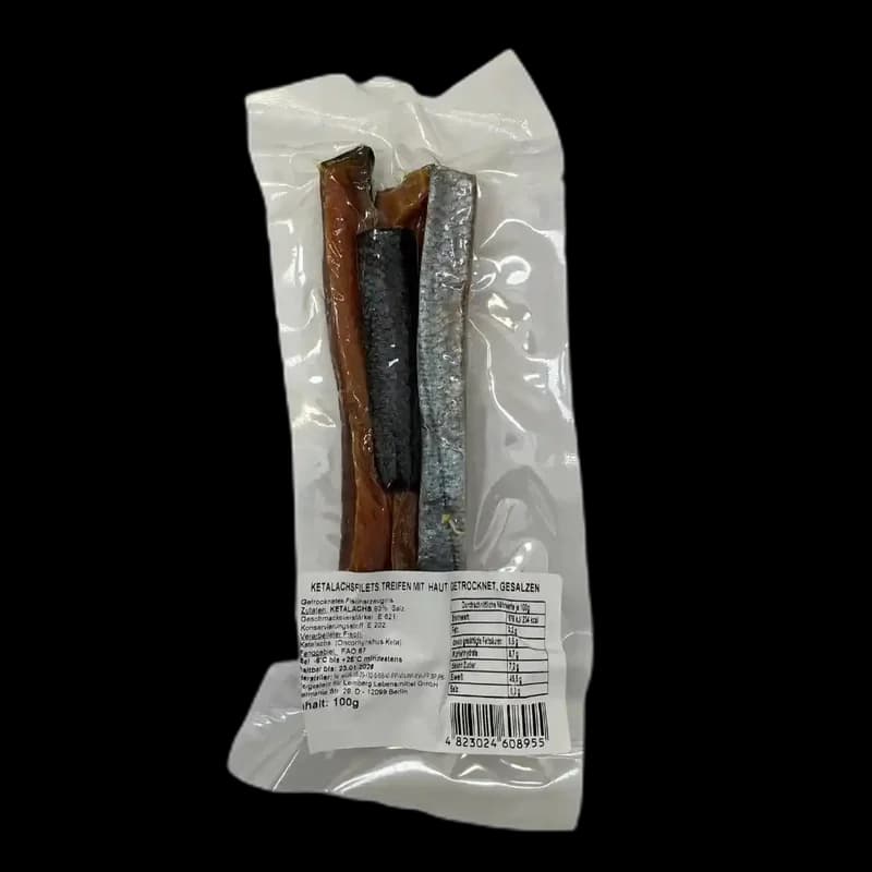 Lemberg Proužky filé z lososa (Keta), solené, sušené, s kůží, 100 g/20 kus
