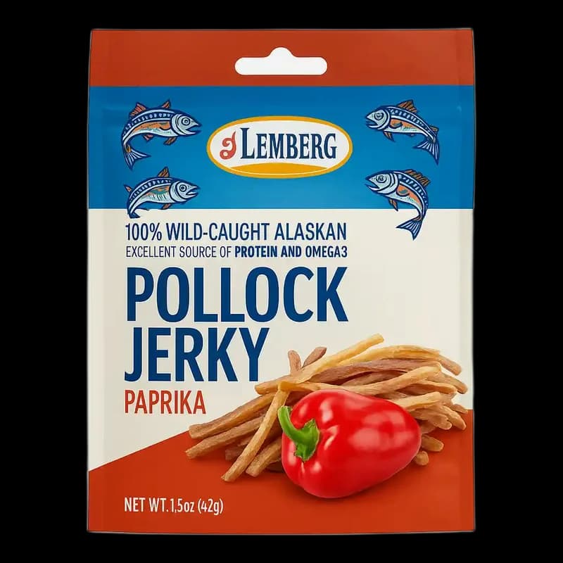 Lemberg Proužky z filetů polaka s kůží, solené, sušené, s paprikou, 42 g/20ks