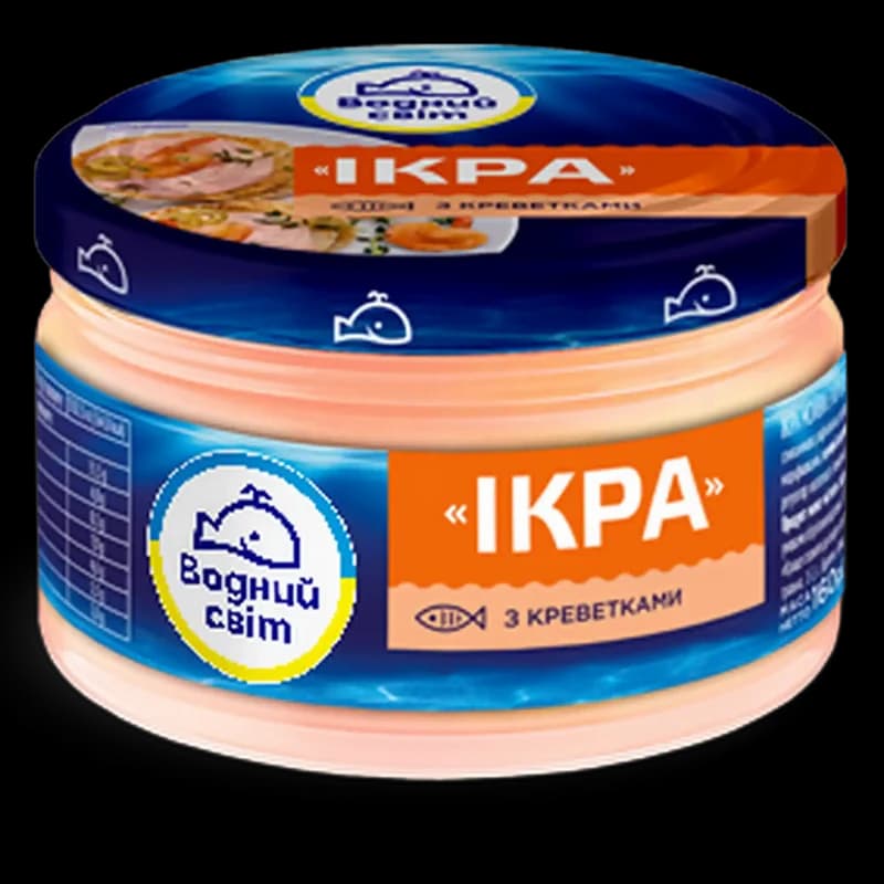 "Vodnyj svit", „Ikra“. Kaviárová pasta s kaviárem mořských ryb a krevetami, pasterizovaná, 160 g/6ks