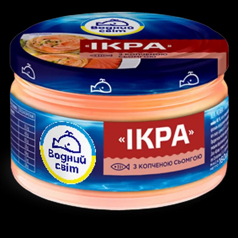 "Vodnyj svit", „Ikra“. Kaviárová pasta s kaviárem mořských ryb a uzenou semgou, pasterizovaná, 160 g/6ks