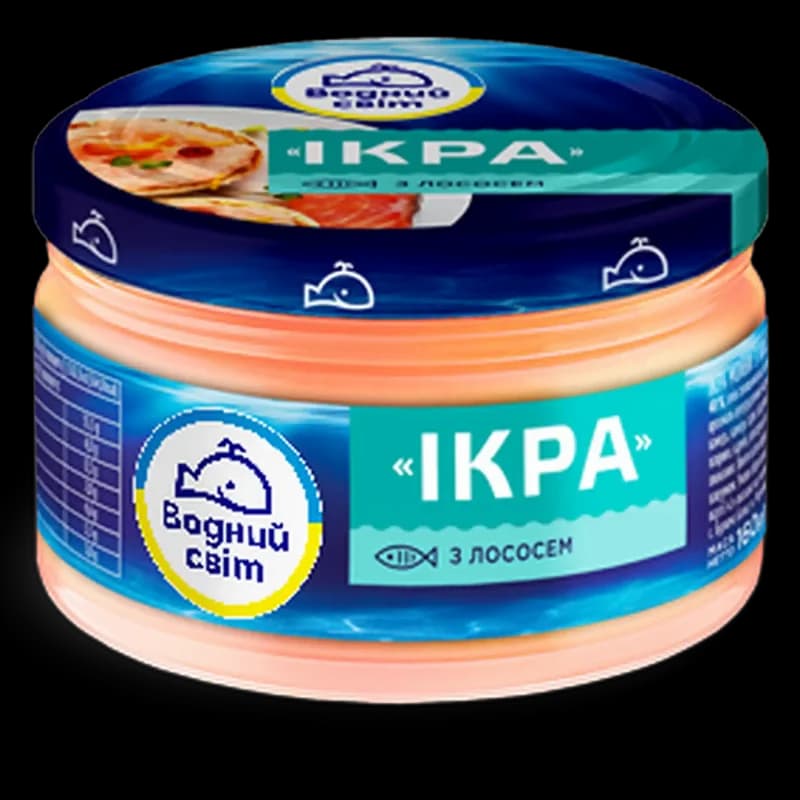 "Vodnyj svit", „Ikra“. Kaviárová pasta s kaviárem mořských ryb a lososem, pasterizovaná, 160 g/6ks