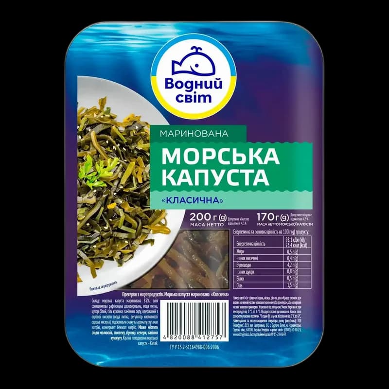"Vodnyj svit" Mořská řasa marinovaná „Klasická“ 200 g/12ks