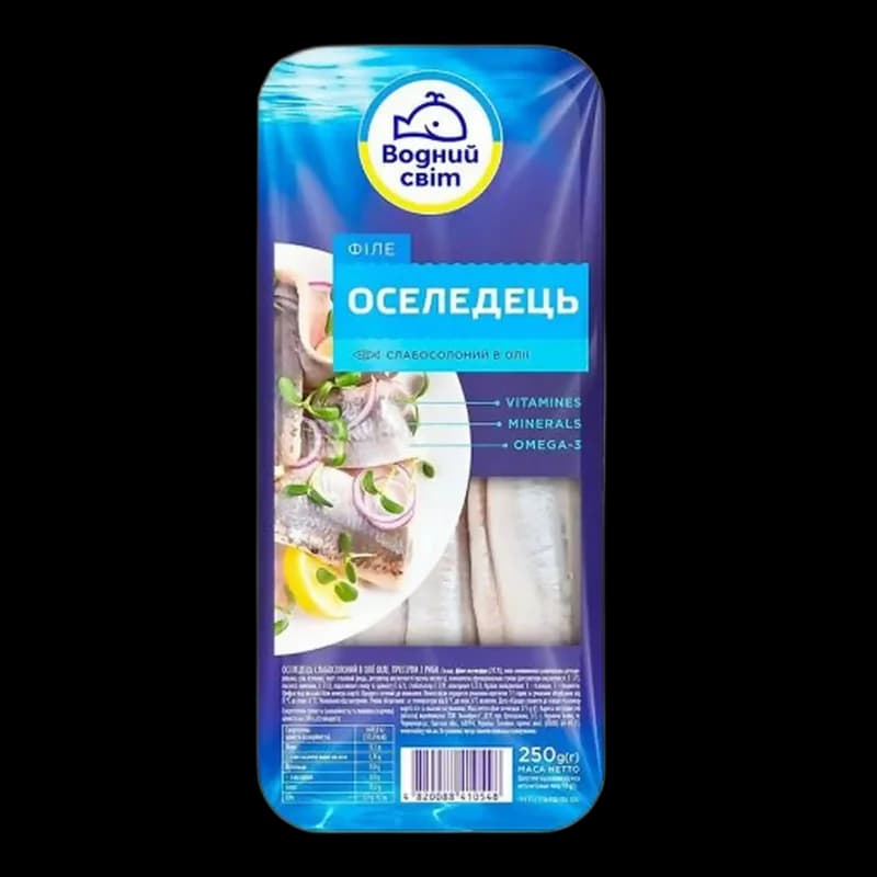 "Vodnyj svit" Filety ze sledě, jemně solené, v oleji, 250 g/12ks