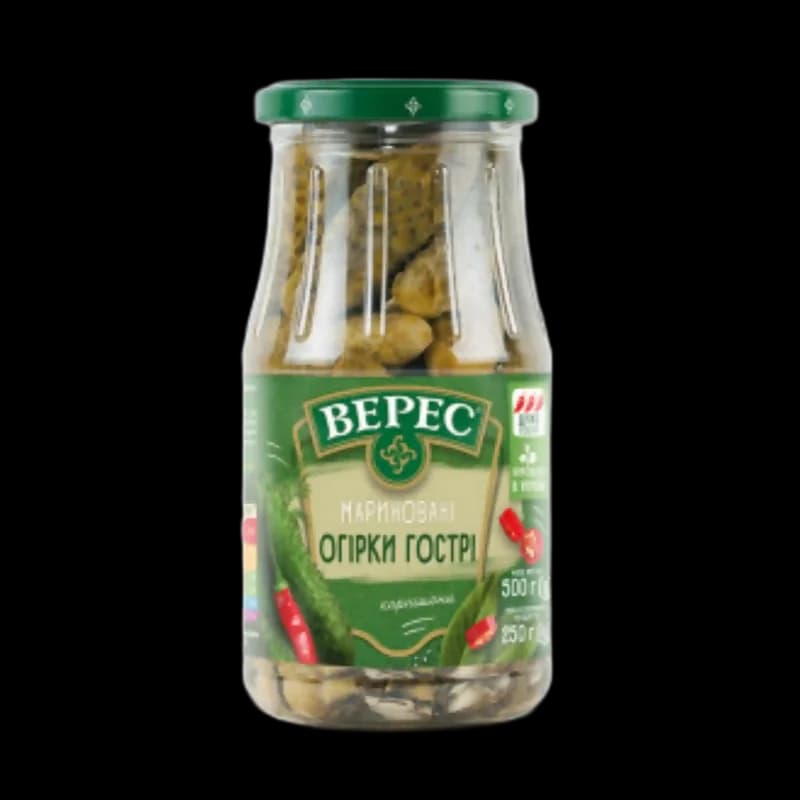 TM Veres Marinované kornišoni pálivé, 500g/12 ks